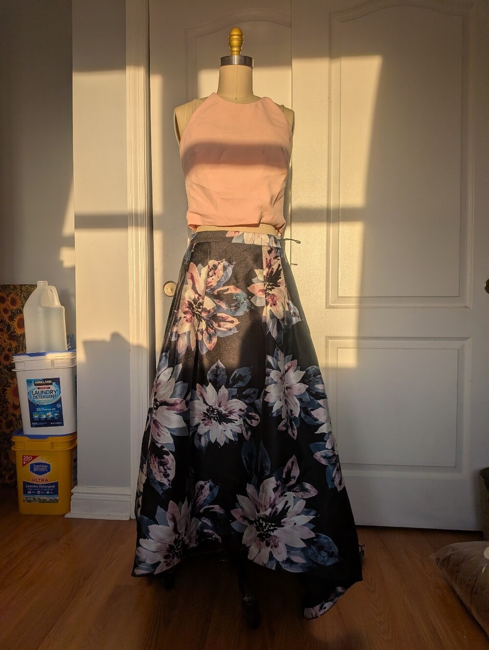 Black Floral Satin Ball Gown Skirt